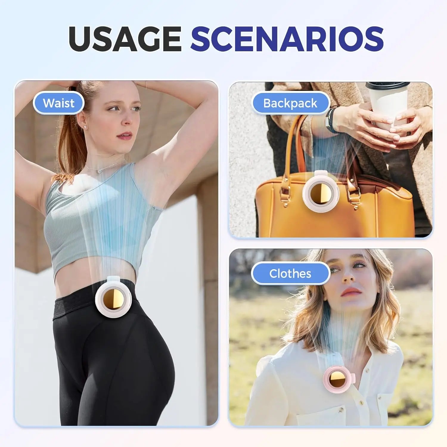 360°Rotating Neck Fan Portable Clip On Mini Fan USB Rechargeable Wearable Cooling Fan Low Noise Hands Free Small Fan